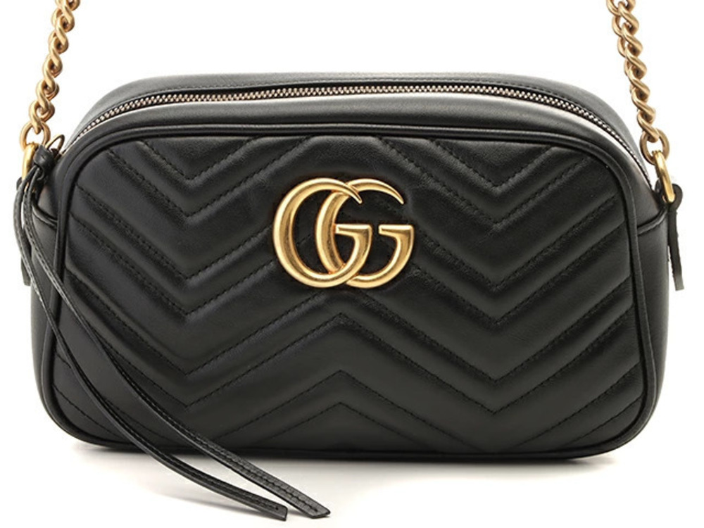 Gucci GG Marmont Quilted Shoulder Bag Calfskin Black Surface